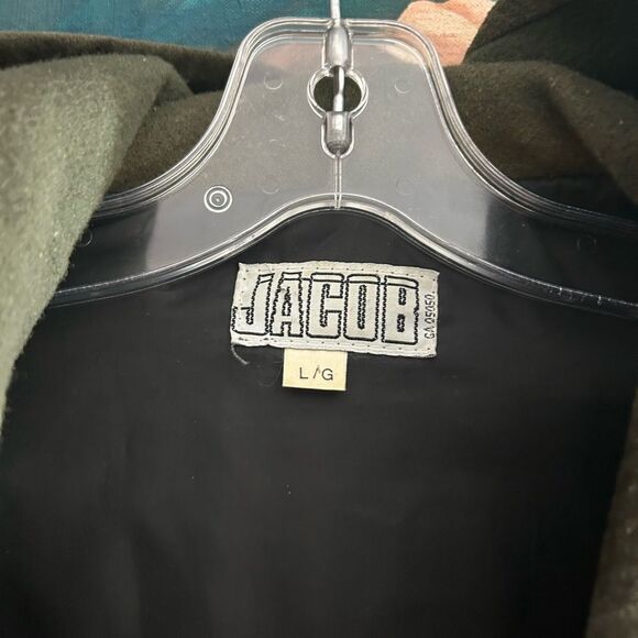 Vintage Y2K 2000s Jacob Olive Hooded Wool Trench Coat L - Picture 5 of 14